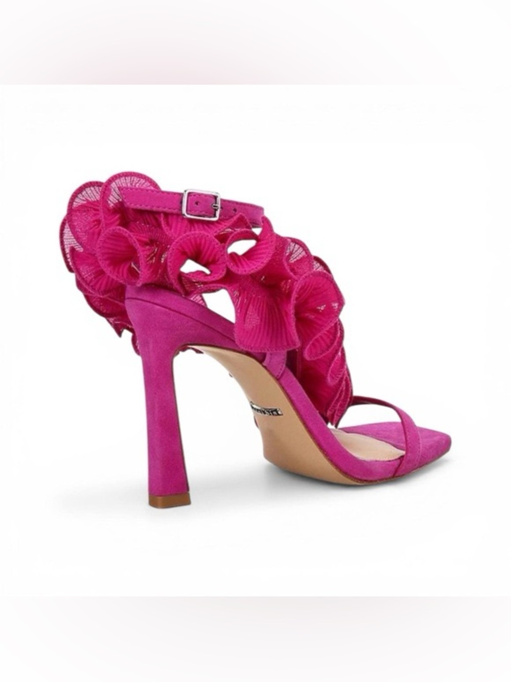 NWT Gianni Bini FRANZ Suede Chiffon Ruffle Dress Sandal Fuschia Sz 7 - Picture 5 of 10